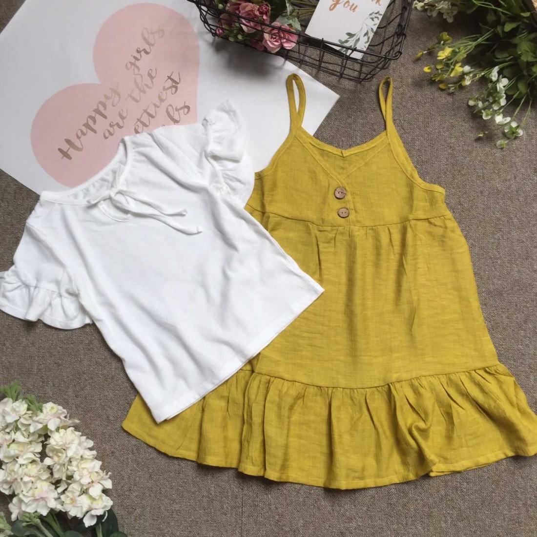 Combo váy yếm đũi tằm kèm áo cotton size 7 -10-